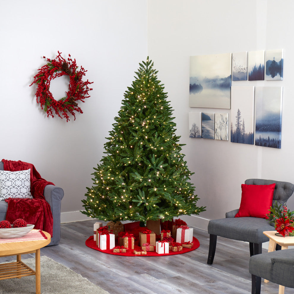 7' Oregon Spruce Faux Xmas Tree W/850 White, Multifunction Microdot Lights