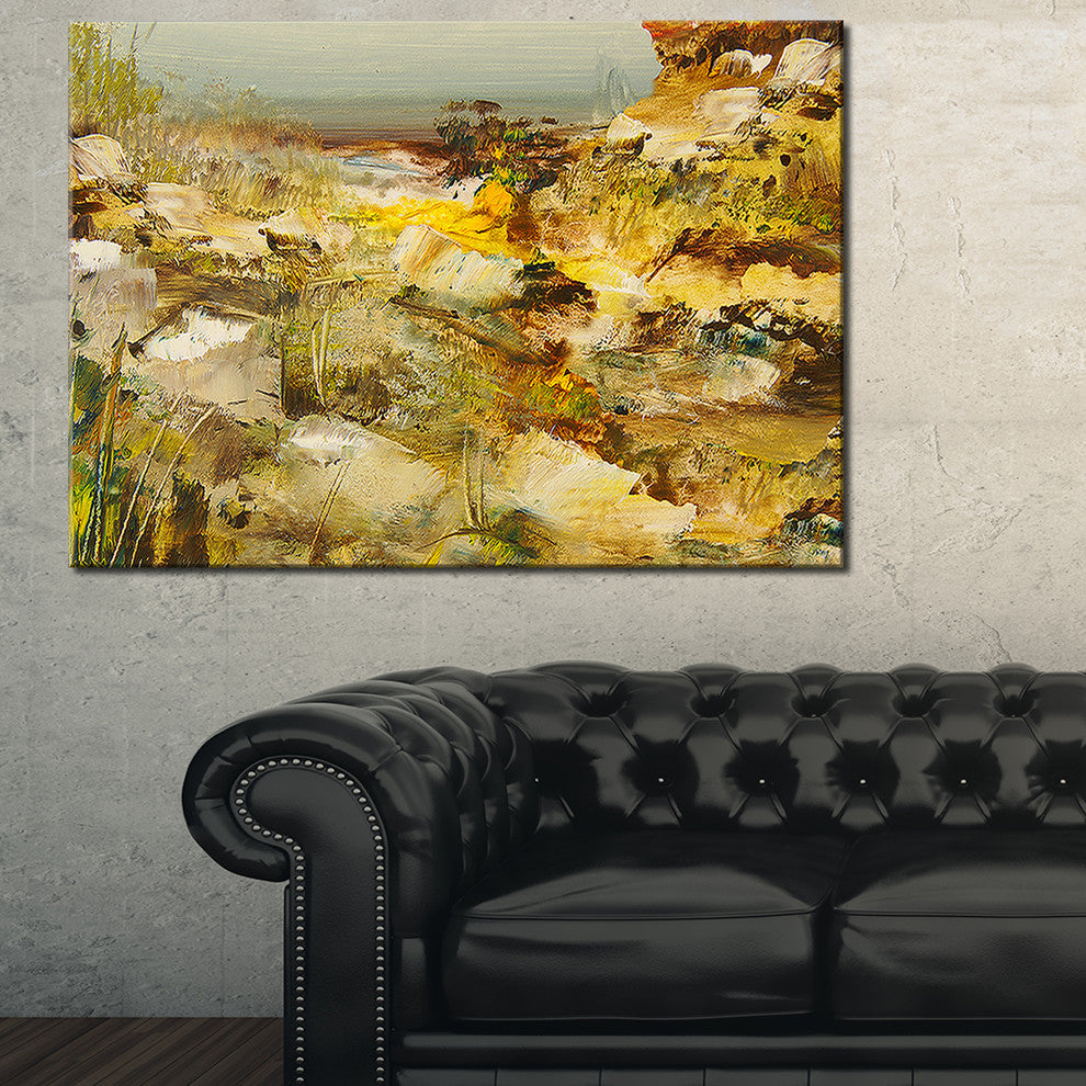 "Yellow Stones" Heavily-Textured Landscape Painting Canvas Print, 40"x30"