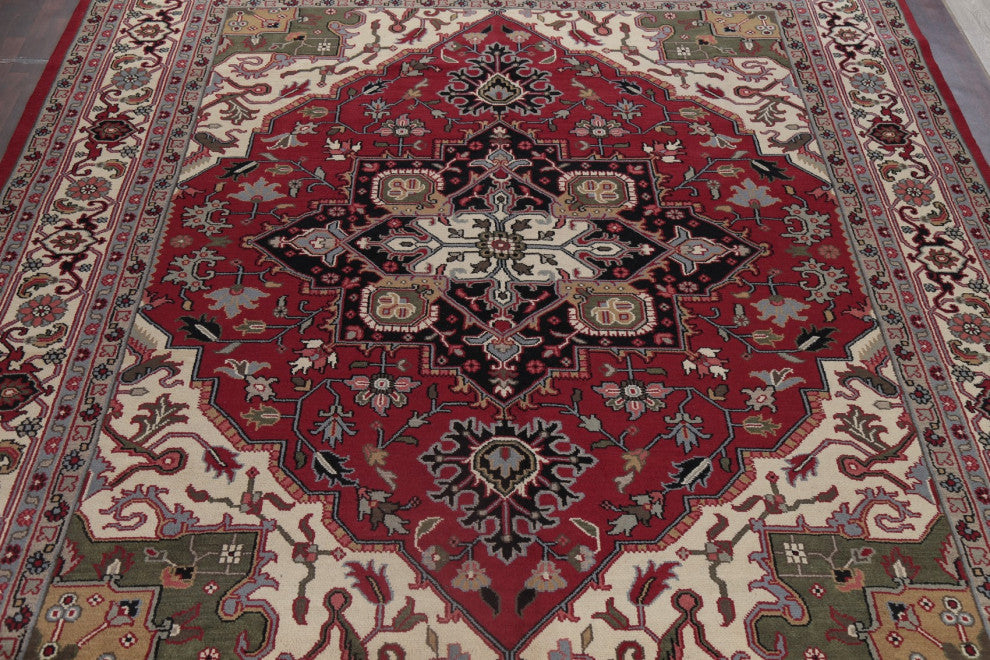 Traditional Heriz Oriental Carpet Handmade Indian Area Rug, Red, 14'9"x11'11