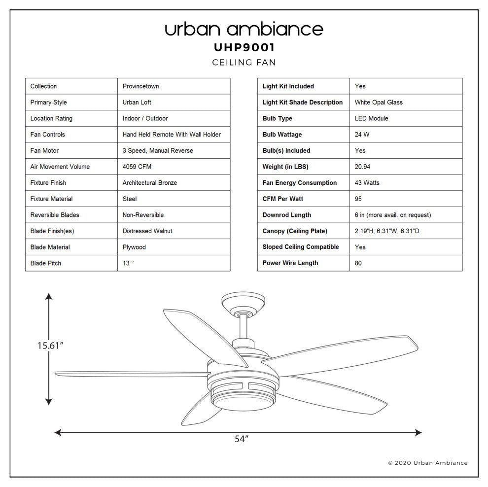 Luxury Modern Ceiling Fan, Bronze, UHP9001, Provincetown Collection