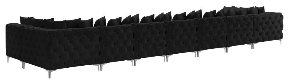 Tremblay Velvet Upholstered 9-Piece Modular U-Shaped Sectional, Black