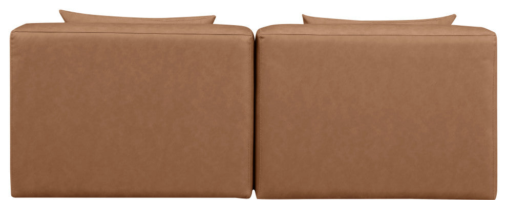 Cube Upholstered Modular Sofa, Brown, 2-Piece: 2 Armless Chair, Vegan Leather