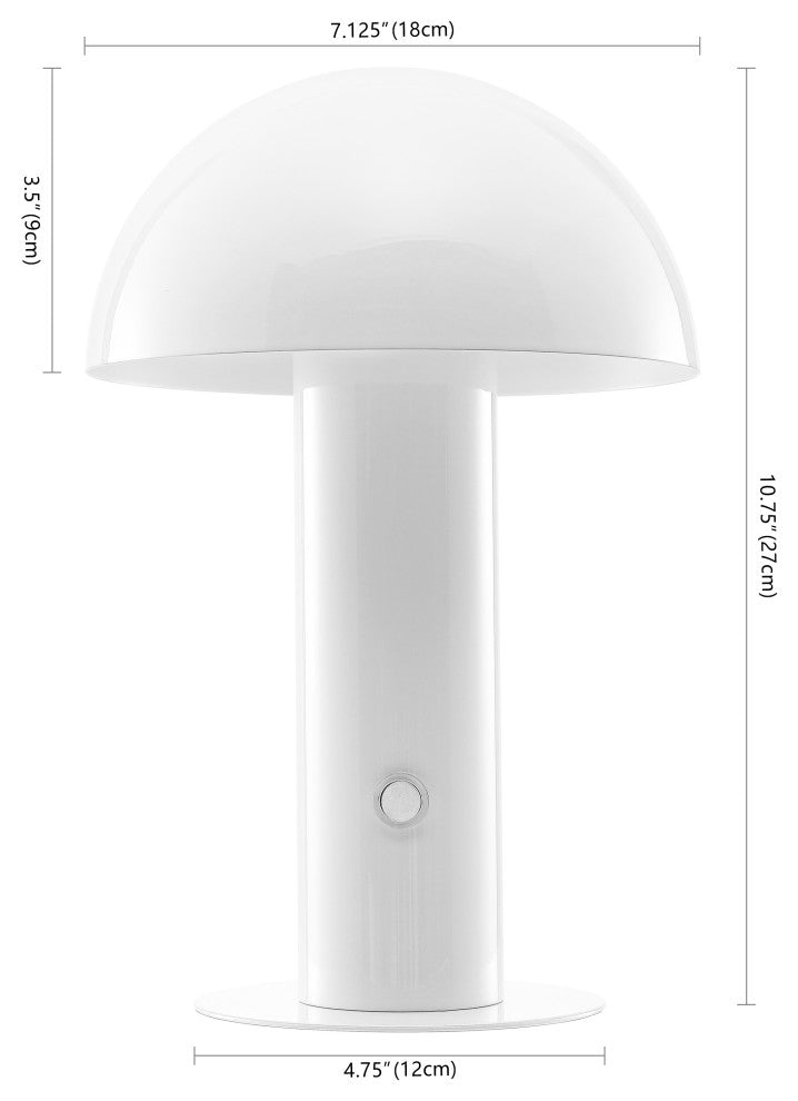 Boletus 10.75" Rechargeable/Cordless Iron Integrated Mushroom Table Lamp, White