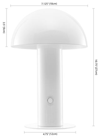Boletus 10.75" Rechargeable/Cordless Iron Integrated Mushroom Table Lamp, White