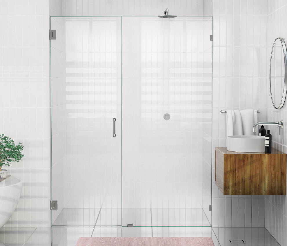 78"x60" Frameless Hinged Shower Door, Wall Hinge Door Style, Brushed Nickel