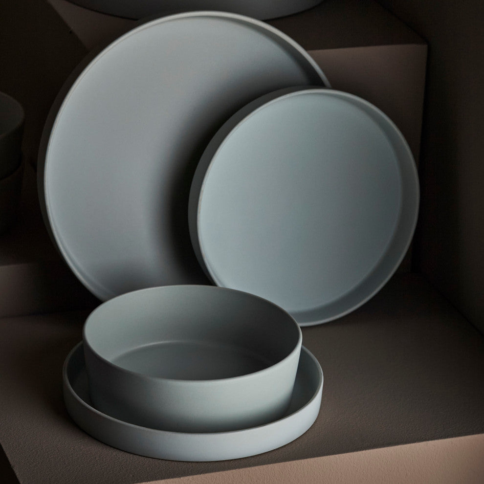 Stone by Mercer Project Modan Stoneware 12 Piece Dinnerware Set, Blue-Grey
