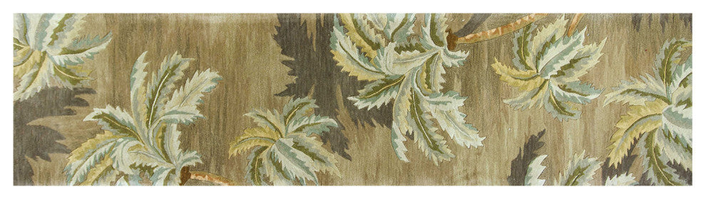 HomeRoots 10' Moss Green Hand Tufted Tropical Trees Indoor Runner Rug