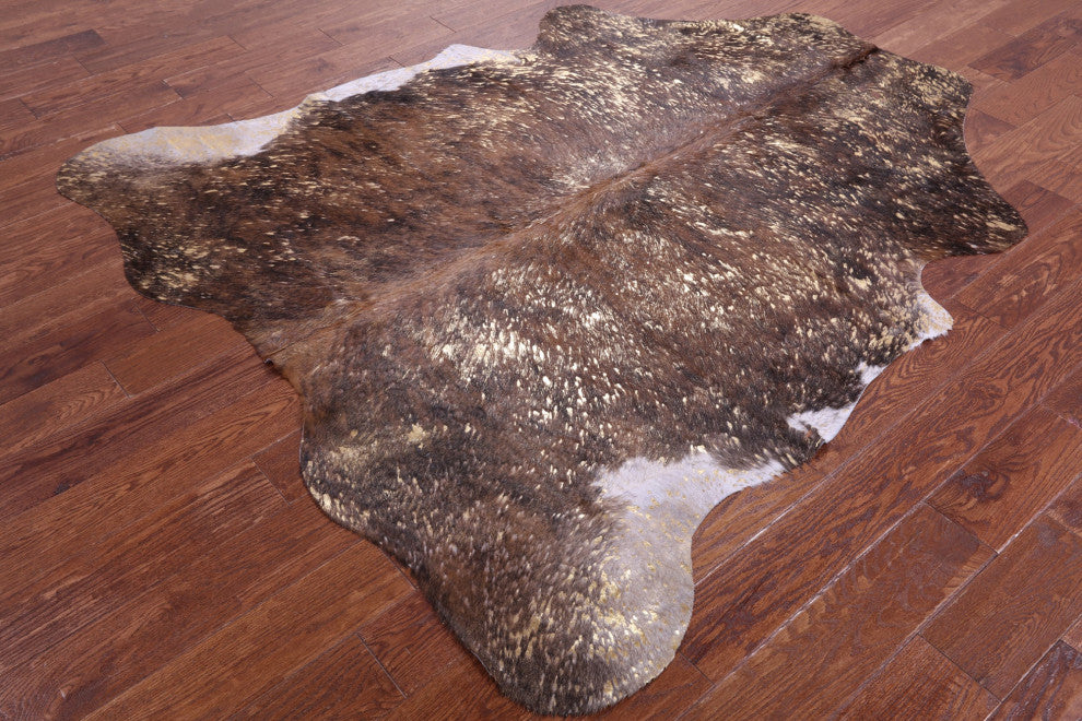 6' 8" X 5' 11" Gold Metallic Cowhide Rug C2171