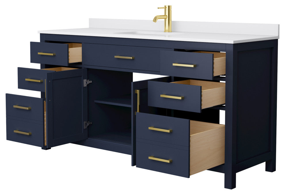 66" Single Bathroom Vanity, Dark Blue, White Cultured Marble Countertop, Sink