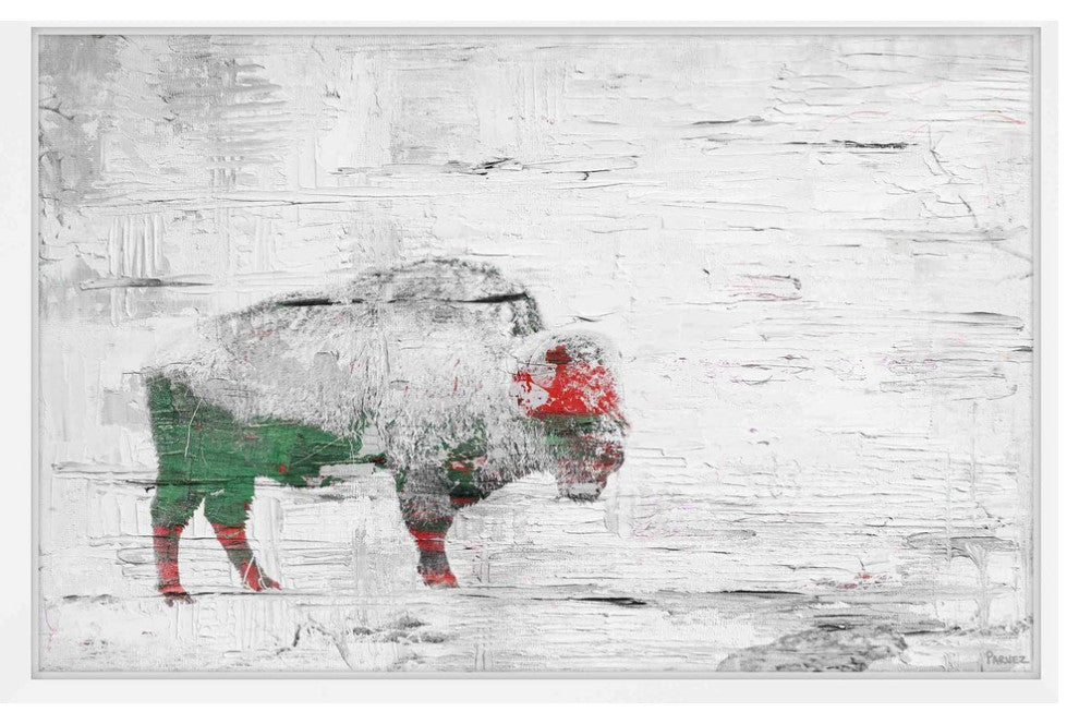 Parvez Taj "Snow Buffalo" Framed Painting Print, 18"x12"