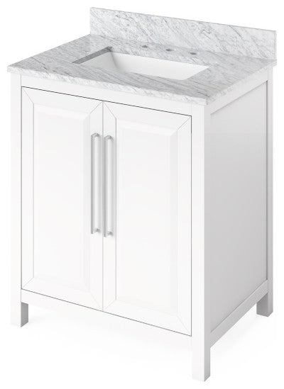 Cade Contemporary 30" White Single Undermount Sink Vanity With Marble Top