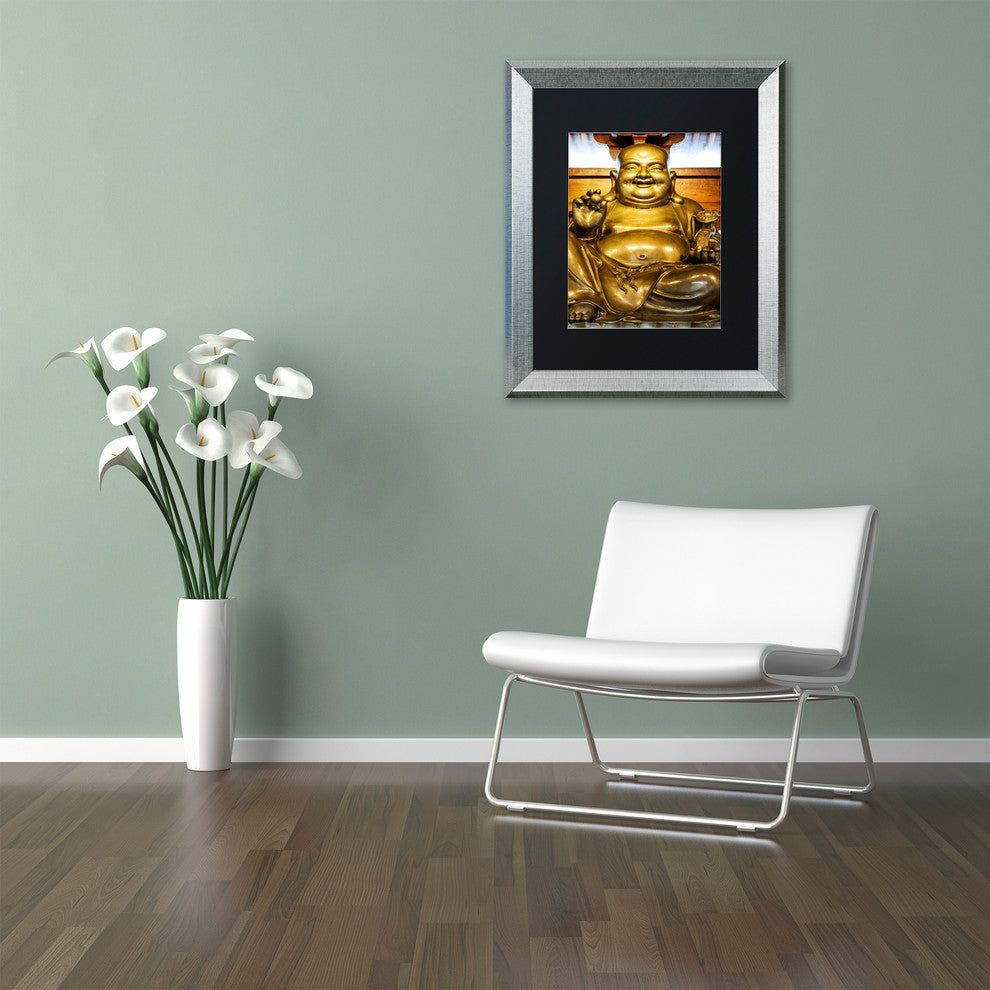 Philippe Hugonnard 'Gold Buddha' Art, Silver Frame, Black Matte, 14"x11"