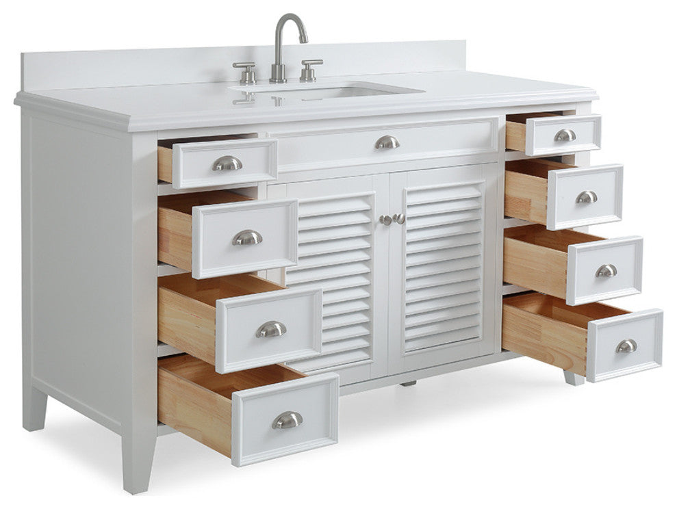Contemporary Style White Kalani Bathroom Vanity, 60"