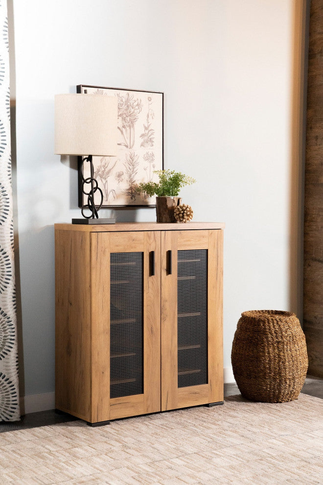 2 Doors Shoe Cabinet, Golden Oak and Gunmetal