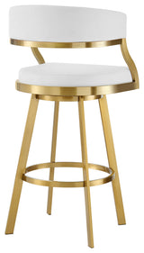 Saturn Gold Brushed Swivel Counter Stool, White, 26"