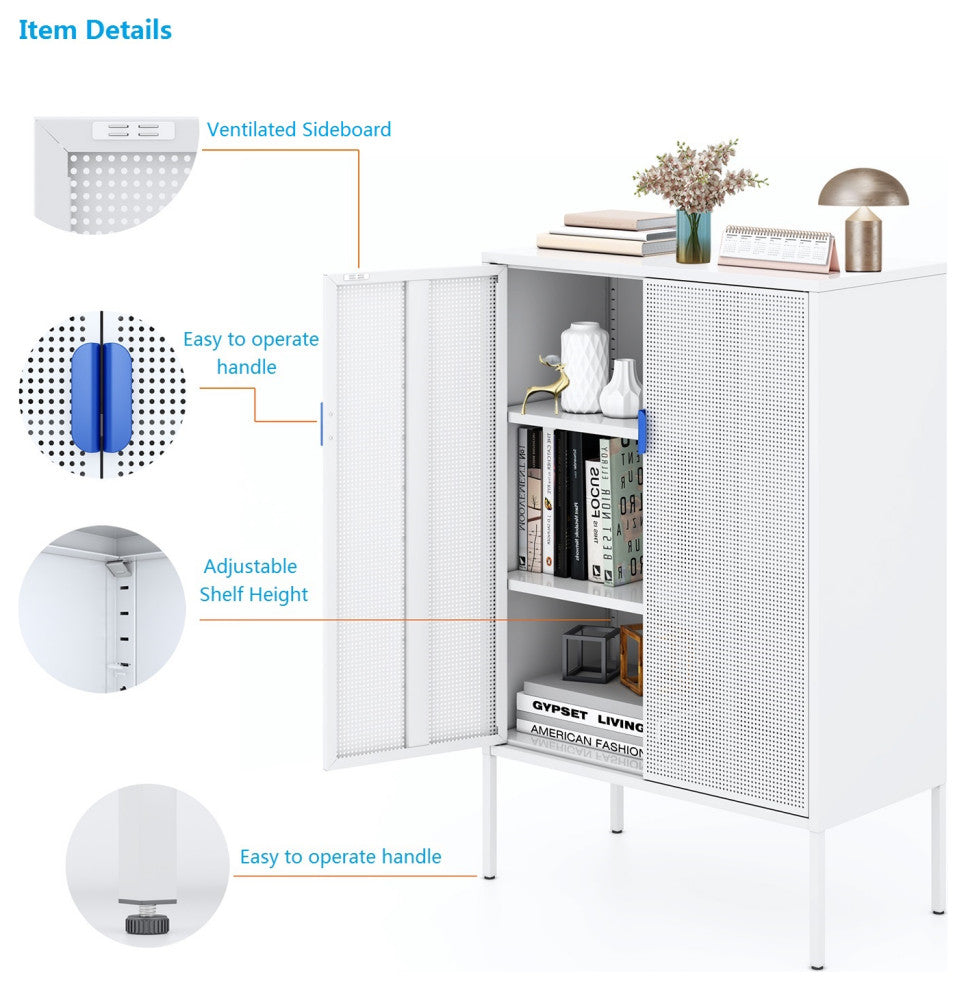 Storage Cabinet Metal Locker Accent Cabinet White
