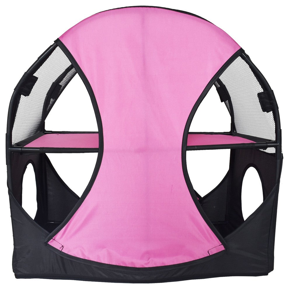 Kitty-Play Obstacle Collapsible Soft Folding Pet Cat House, Pink/Black