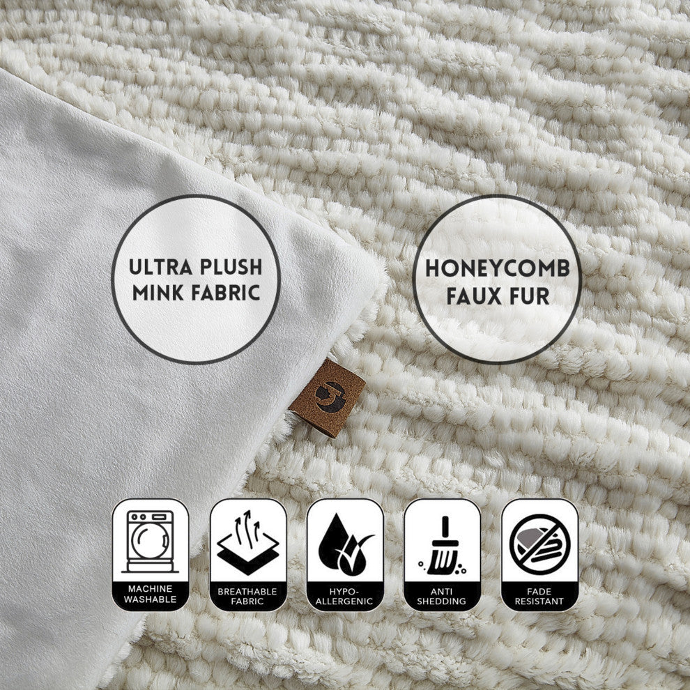 Inspired Home Harmonie Throw Extra Soft, Silk Touch, Acrylic 50"x60", Ivory