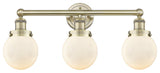 Small Edison Beacon 3-Light 25" Vanity Light, Antique Brass, Matte White Shade
