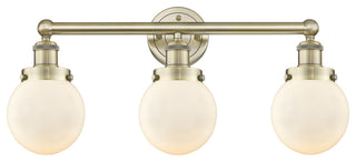 Small Edison Beacon 3-Light 25" Vanity Light, Antique Brass, Matte White Shade