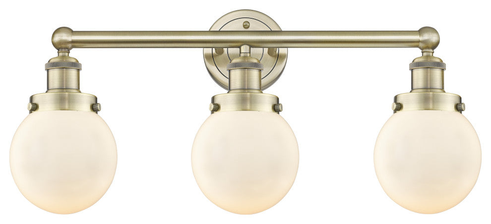 Small Edison Beacon 3-Light 25" Vanity Light, Antique Brass, Matte White Shade