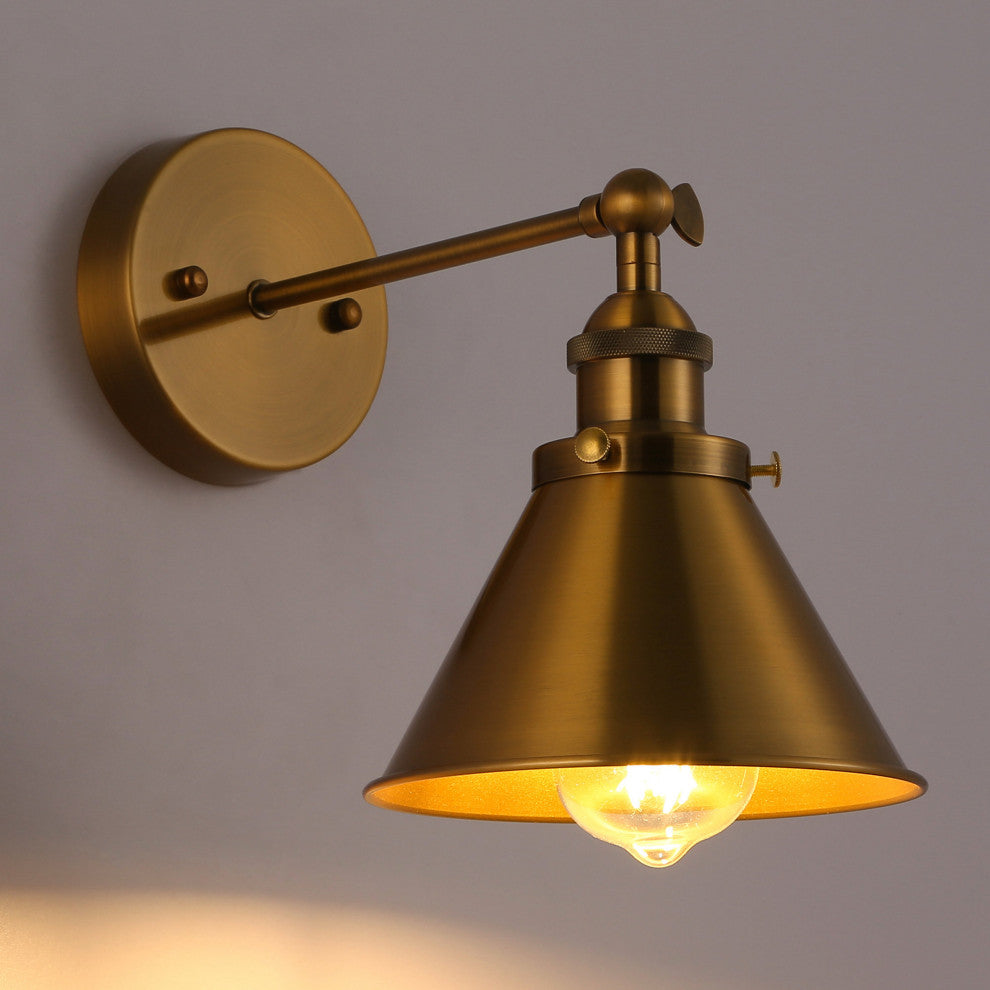 1-Light Industrial Wall Sconce With Cone Shade Metal