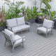LeisureMod Walbrooke 3-Piece Patio Set With Gray Aluminum Frame and Cushions, Light Grey