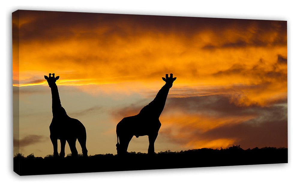African Wildlife Silhouette, African Canvas Art Print, 32"x16"