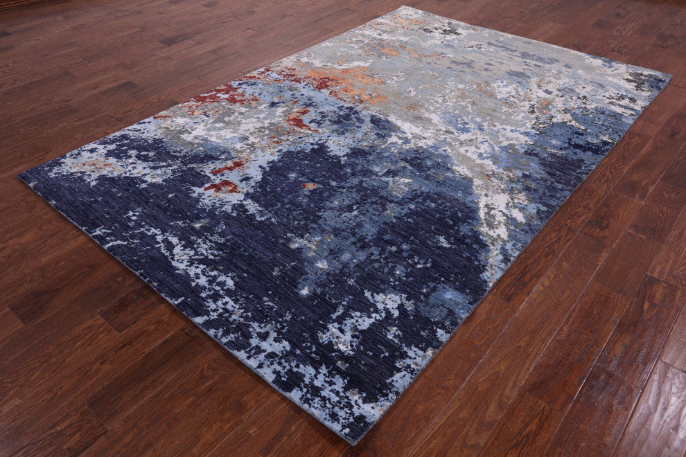 6' 1" X 9' 3" Handmade Modern Wool and Silk Rug Q8887