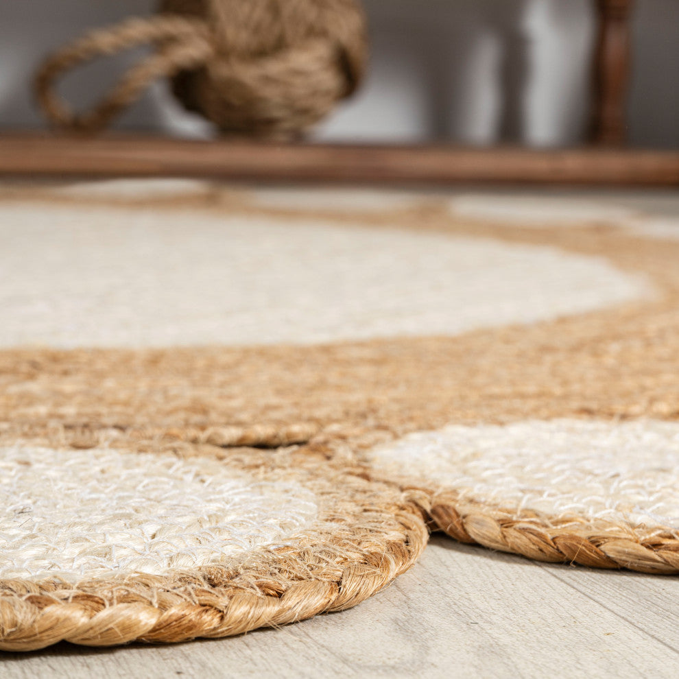 Skye Two-Tone Jute Circle Border Round Area Rug, 6' Round