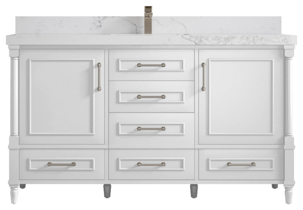 Aberdeen 60 Single Bathroom Vanity in White 2" Calacatta Nuvo