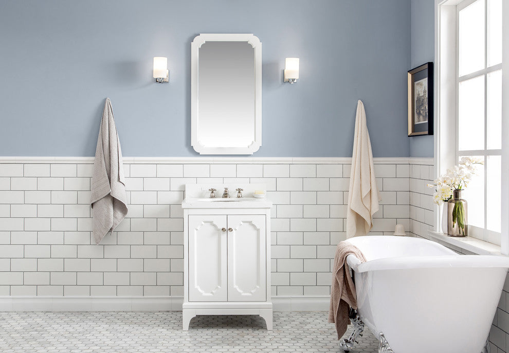 24" Wide Pure White Single Sink Quartz Carrara Bathroom Vanity