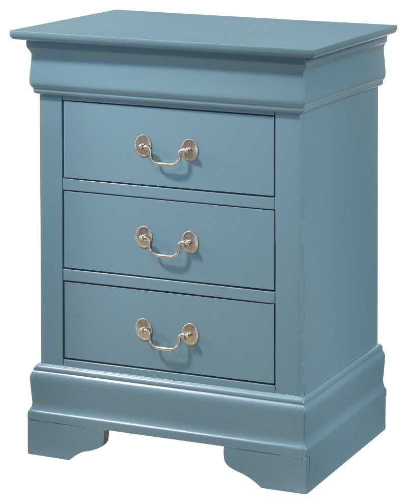 Louis Phillipe 3-Drawer Nightstand, Blue