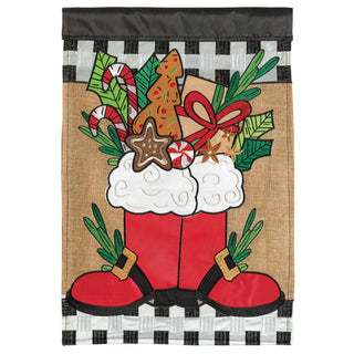 Santa Boots, Applique Flag, Burlap, Garden