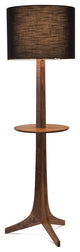 Nauta Floor Lamp, Brushed Brass, Walnut, Black Amaretto, Matching Wood Shelf With Exposed Top Surface