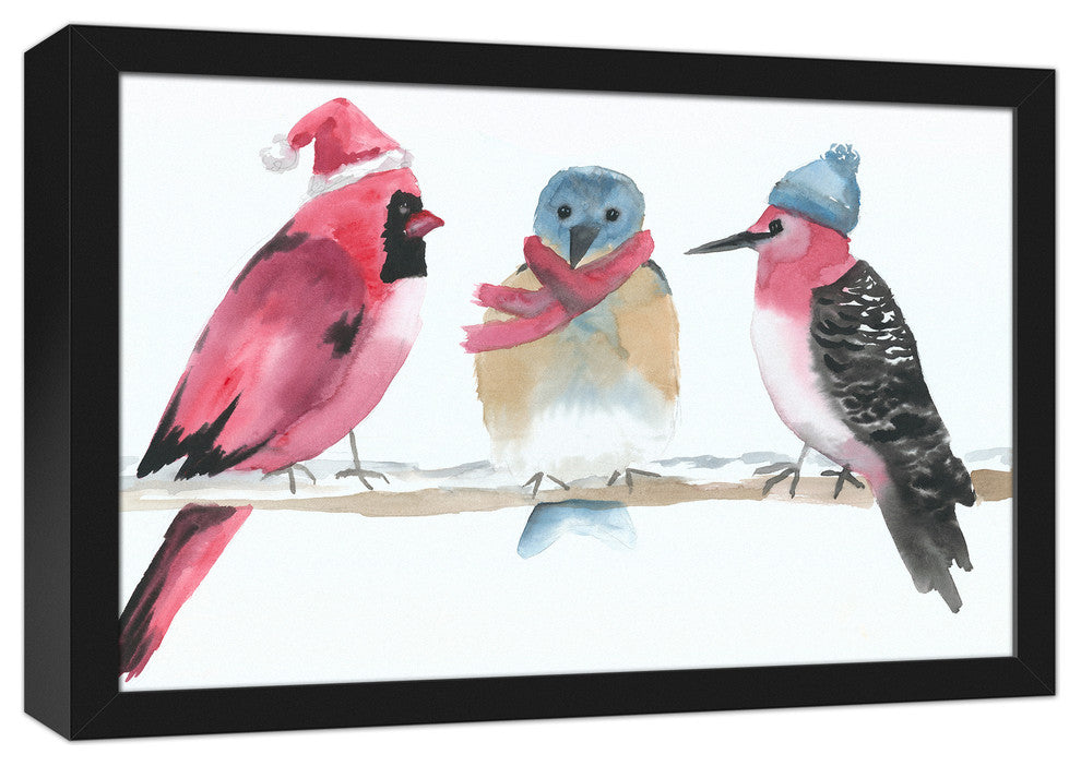 Watercolor Winter Birds 12x18 Black Framed Canvas