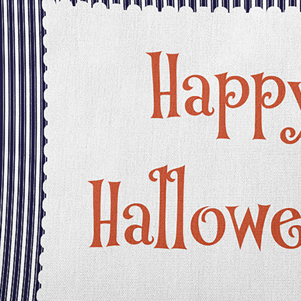 Happy Halloween Ticking Accent Pillow, Navy, 18"x18"