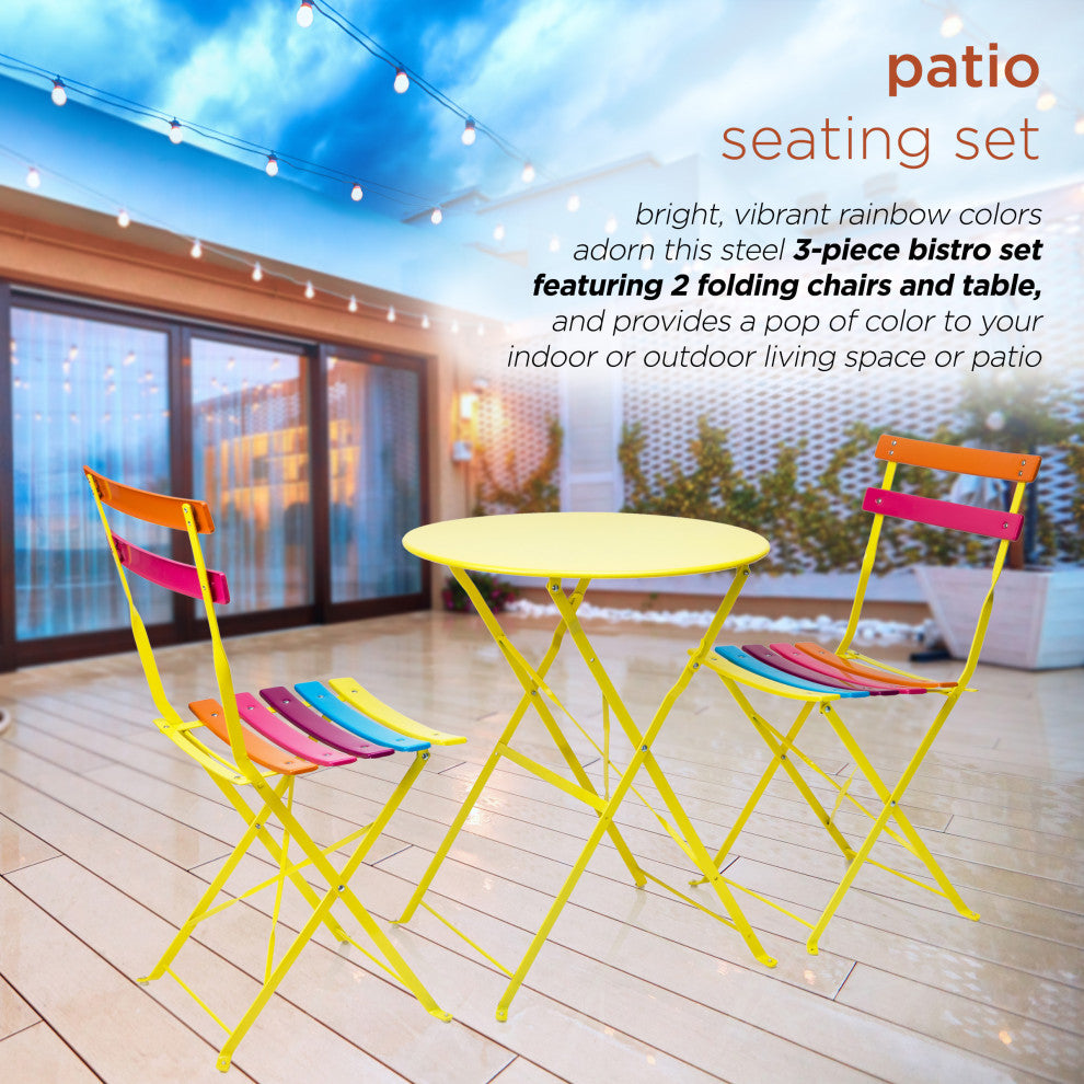 Alpine Rainbow Metal Bistro Set with Table and Two Chairs, 28"