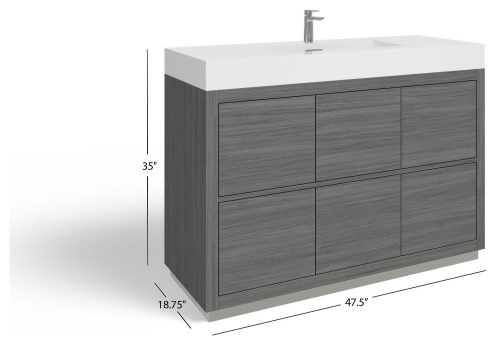 Boutique Bath Vanity, Vulcan Ash Gray, 48", Single Sink, Freestanding