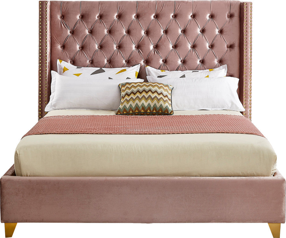 Barolo Velvet Upholstered Bed, Pink, King