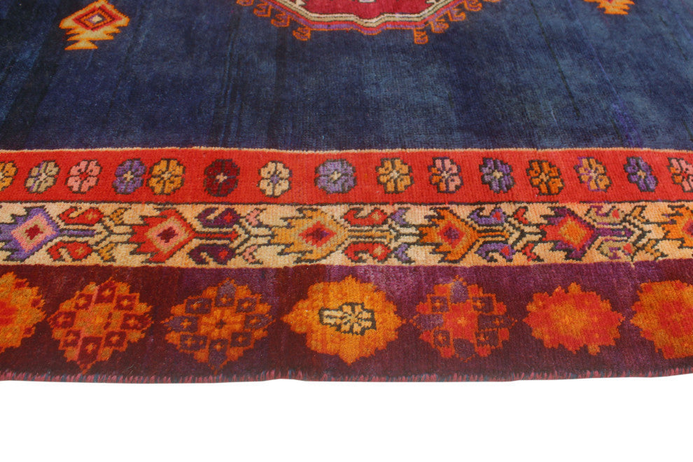 Fine Vintage Distressed Kassandr Navy/Gold Runner, 4'11x10'2