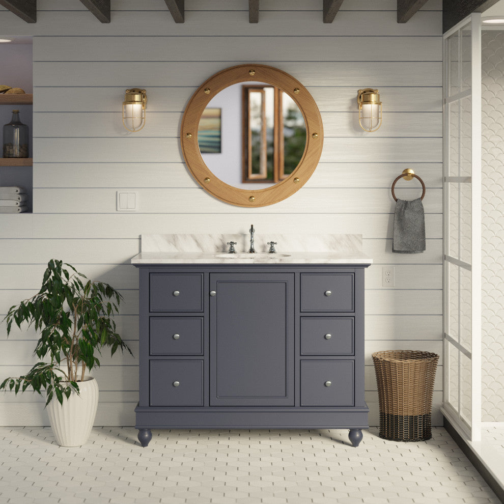 Bella 42" Bathroom Vanity, Marine Gray, Carrara Marble
