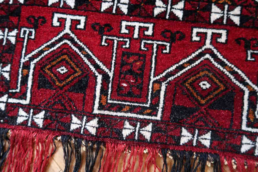 Handmade Vintage Turkmen Beshir Torba Rug 1.1'x4.1', 35cmx125cm, 1970s