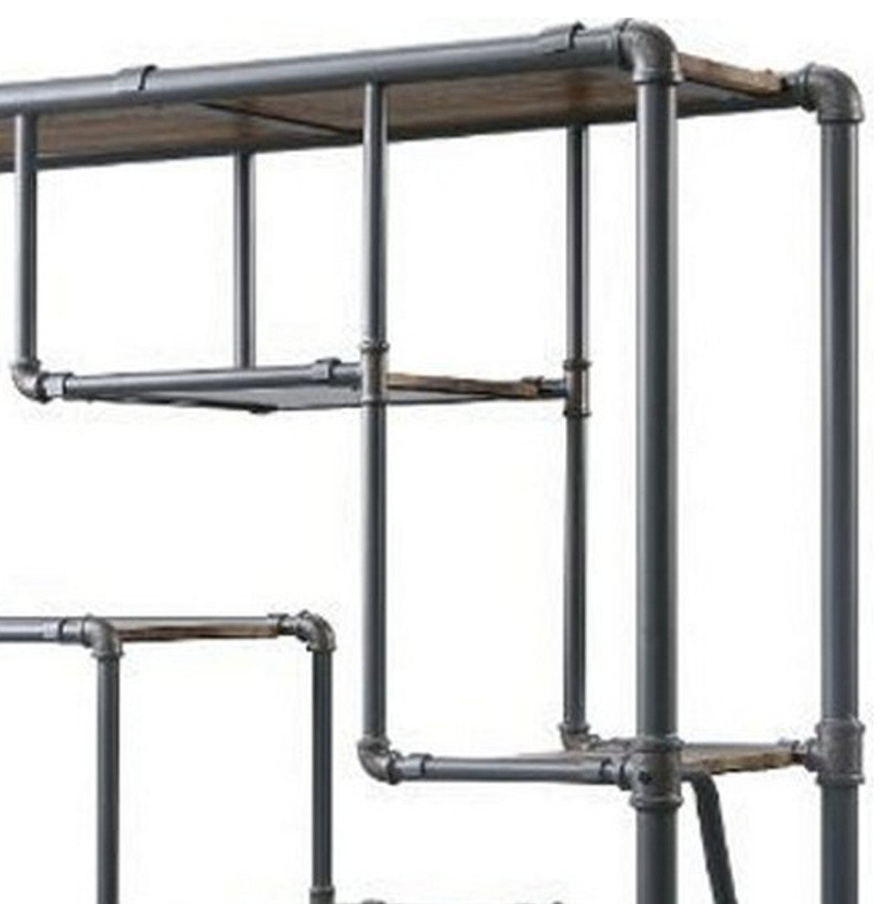 Benzara BM250395 8-Tier Water Pipe Design Bookshelf, Brown and Gray