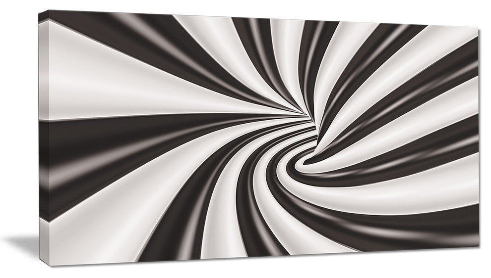 "Fractal Tunnel, Black and White" Abstract Art Canvas Print, 32"x16"