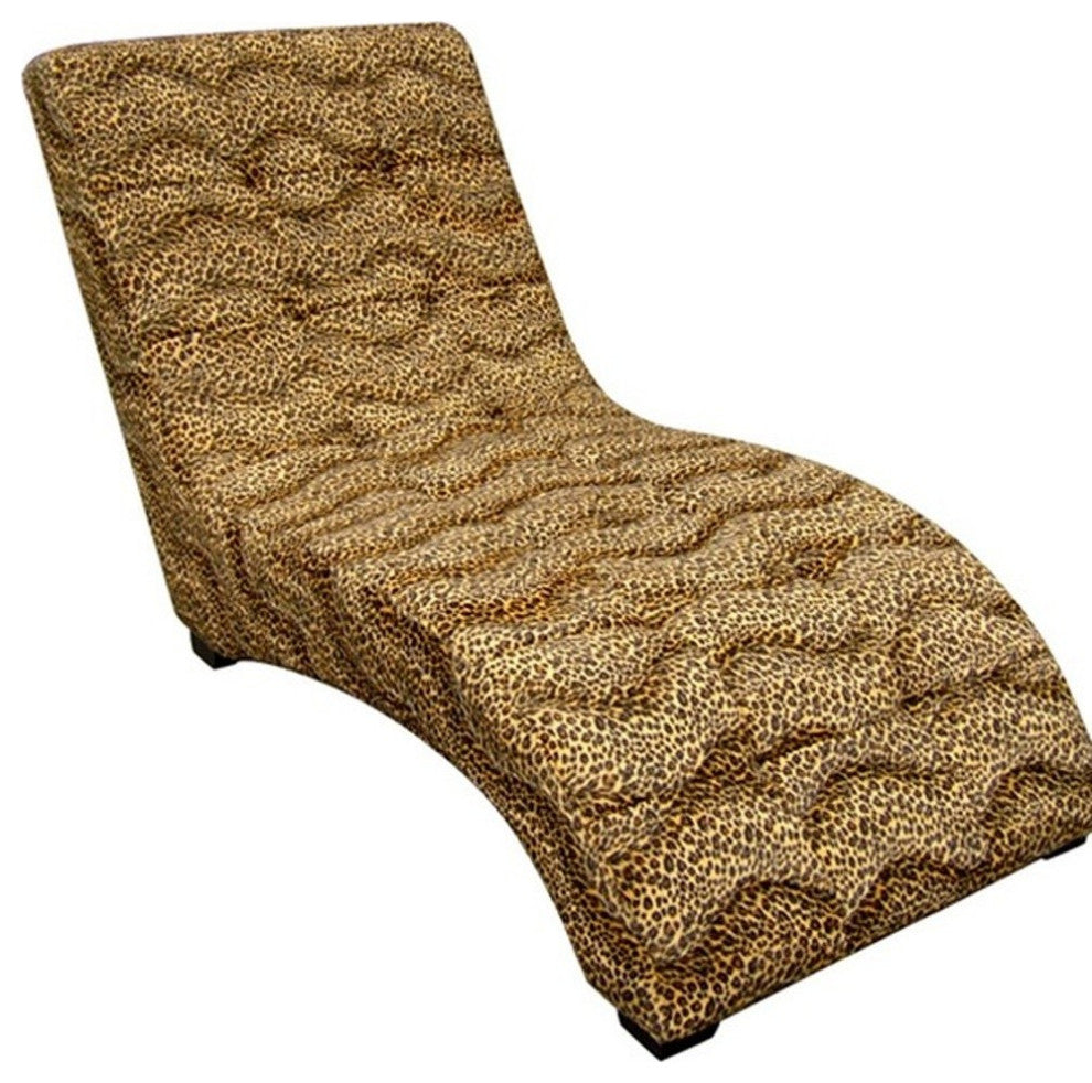 52" Leopard Print Faux Suede Curved Chaise Lounge Accent Chair