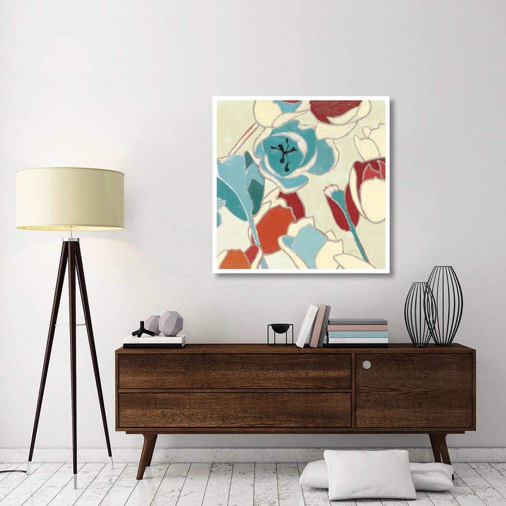 "Cloisonne Tulipe I Turquoise Vignette" Paper Print by Shirley Novak, 42"x42"