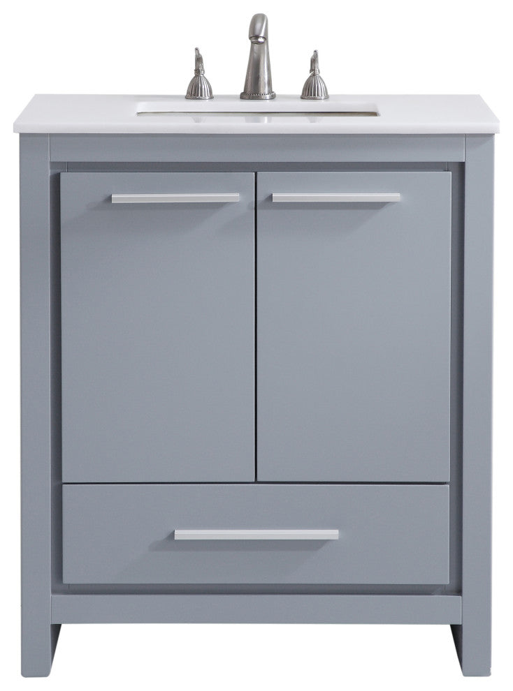 30" Single Bathroom Vanity, Grey With Ivory White Quartz