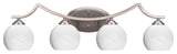 Zilo 4 Light Bath Bar Shown, Graphite Finish With 5.75" White Marble Glass