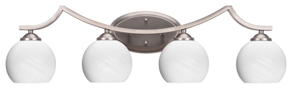 Zilo 4 Light Bath Bar Shown, Graphite Finish With 5.75" White Marble Glass
